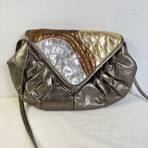 Atalla Vintage 80s 40s Art Deco Geometric Textural Metallic Genuine Leather Bag